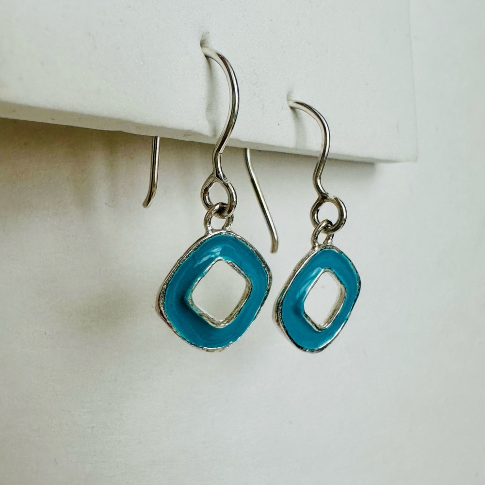 Ride The Waves Sterling Silpada Silver & Blue Enamel Drop Earrings - Picture 3 of 8